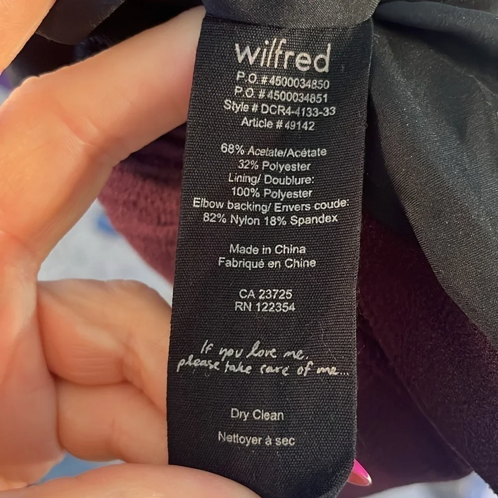 Wilfred Aritzia Montesson Moto Jacket Blazer Zipper Details Size 2 Crepe Wine